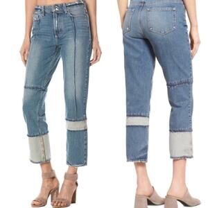 PAIGE High Rise Sarah Straight Seamed Revine Distressed Denim Jeans Size 27